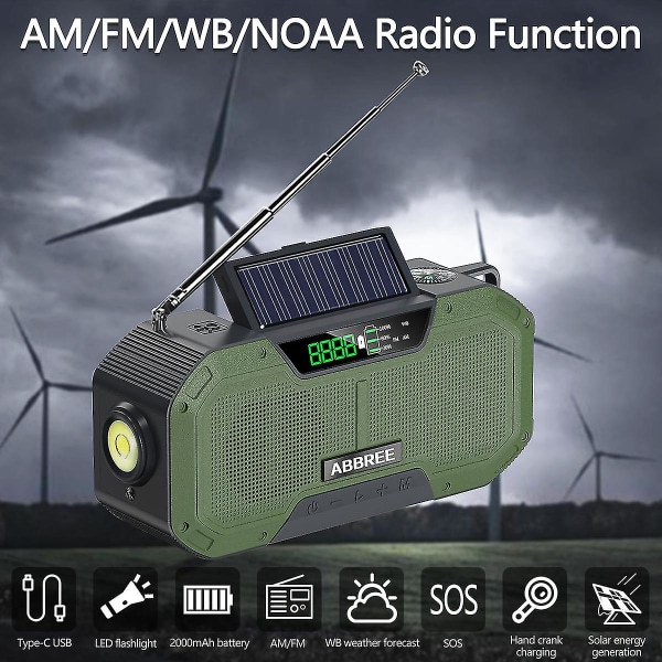 Vihreä hätäradio 5000mah Solar Hand Crank Kannettava Am/f