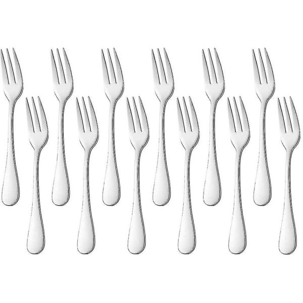 Set Of 12 Stainless Steel Pastry Forks - Polished Mirror Finish - 14cm