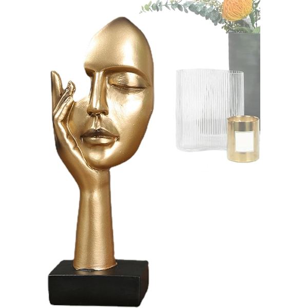 Tenkende Figur | Stille Gull Resin Skulptur Figur Borddekorasjon | Håndholdt Maske, Kreativ Tenker Figur, Personlig Statue Gold D section