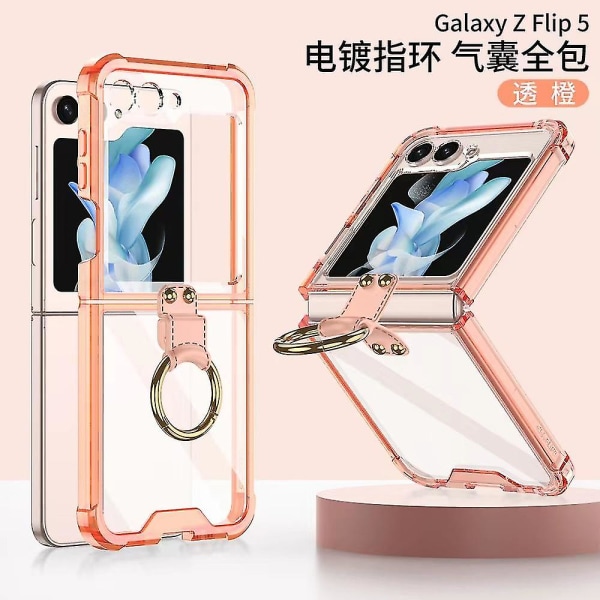 Clear Case Compatible Samsung Galaxy Z Flip 5 With Ring Holder Four Corner Dropproof Plating Shockproof