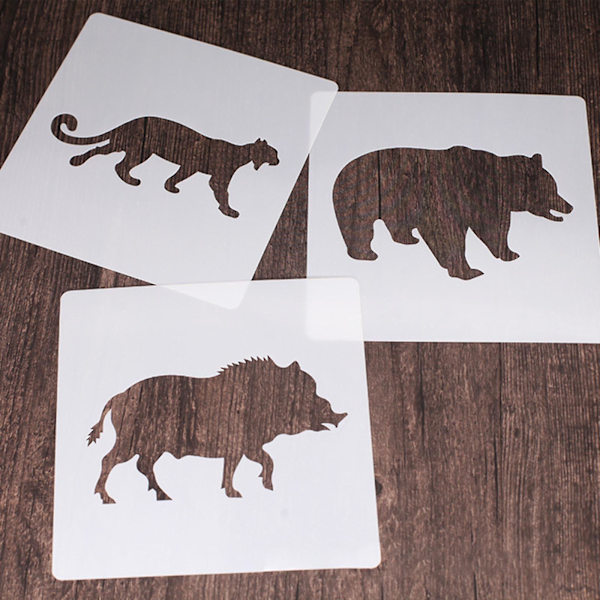 Gør-det-selv stencils med dyremotiver - Malingsskabeloner til gør-det-selv kunst, scrapbog og journal - 9 stk.