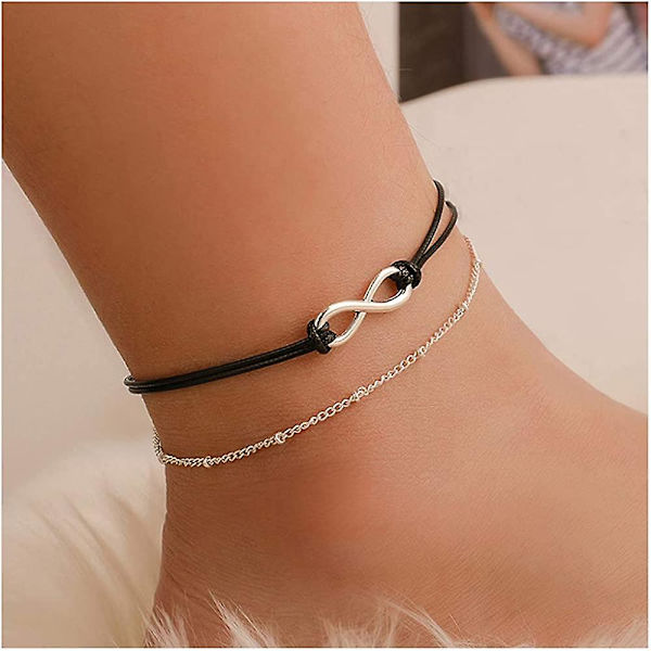 Bohemia Kerrostettu Musta Nahka Anklet Ikuisuuden Solmu Riippuva Koru Jalkaketju Boho Ranta Jalkakoru Naisille Ja Tytöille