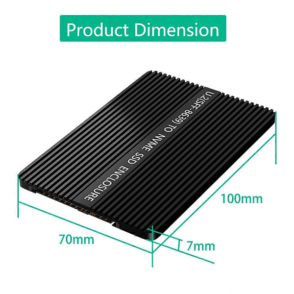 M.2(NGFF) NVMe SSD till U.2 (SFF-8639) 2,5 tums SSD-adapter med kylplatta, Konvertera M.2 NVMe SSD till U.2 Ej för SATA