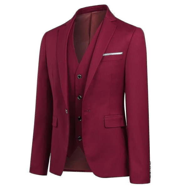 Herredragt Business Casual 3-delt jakkesæt blazerbukser Vest 9 farver Z Dark Red M