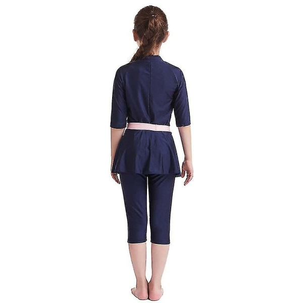 Flickor Barn Muslim Baddräkt Islamisk Baddräkt Burkini Simning Strandkläder Navy Blue 3-4 Years