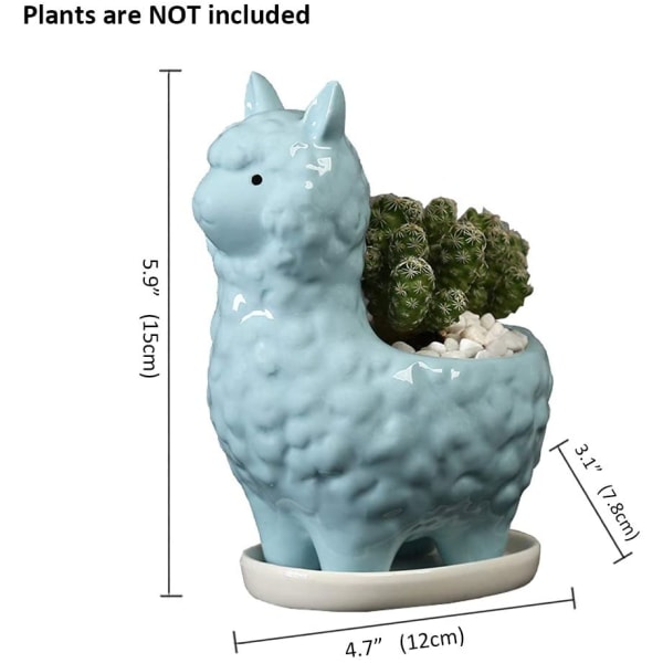 Söt Alpacka Succulent Planter med Dräneringsbricka, Vit Cera