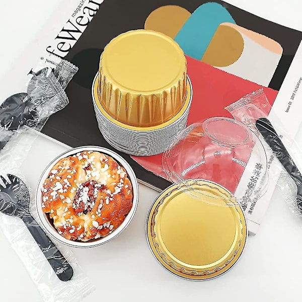 Cupcake Liner, Cupcake Liners Med Dome Låg 50 Pakke, Fri-Air 5oz Aluminiumsfolie