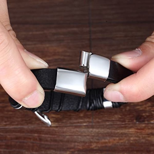 Rustfrit stål charm ægte læderarmbånd til mænd magnetisk spænde klassisk multi-lag mænd læderarmbånd smykker gave længde 8,26 tommer