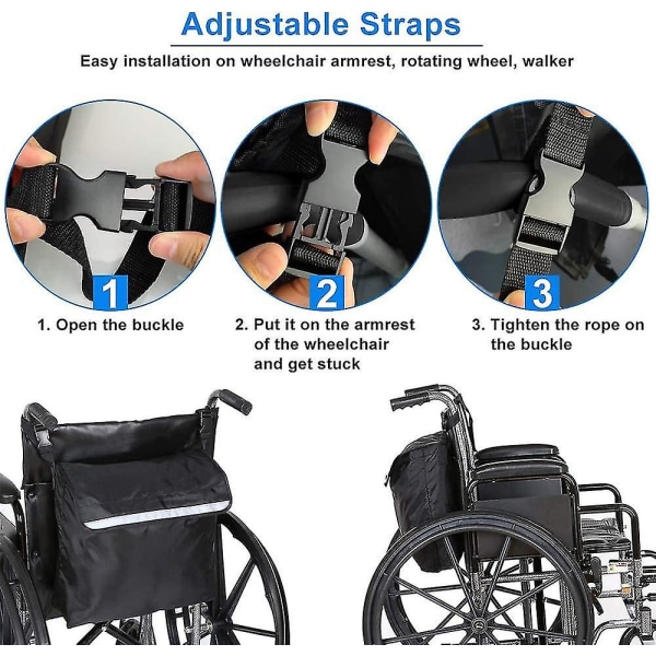 Perfekt Taske Vandtæt Oxford Klæde Kørestol Opbevaringspose Til Kørestol Med Refleks Strips Til