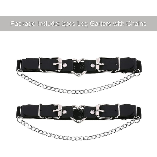 2 stk læderbenstrømpebånd med kæder, elastisk rockhjertelårstrømpebånd til kvinder_(kostkøb)