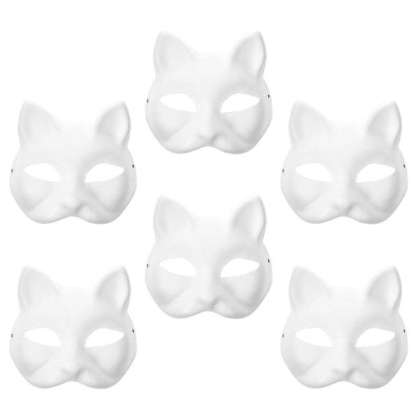 6 stk Blanke Katt Cosplay-masker Tegneserie Papirmaske Voksen Maske