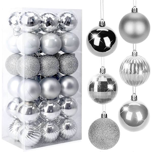 Julgranskulor, 36 stycken 4 cm Julgranskulor, Stora Julhängande Kulor, Fest Bröllop Semesterprydnader, Silver