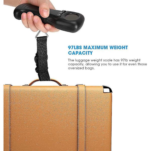 Bærbar digital bagagevægt - 44 kg/97 lb rejsekuffertvægt med LCD-display og krog