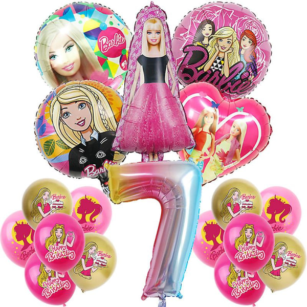 Barbie-syntymäpäiväjuhlien koristelu alumiinifolio ilmapallo lapsille tytöille tapahtumatarvikkeet tausta kertakäyttöiset pöytäastiat banneri lahjapussi Balloon Set 7 -18pcs
