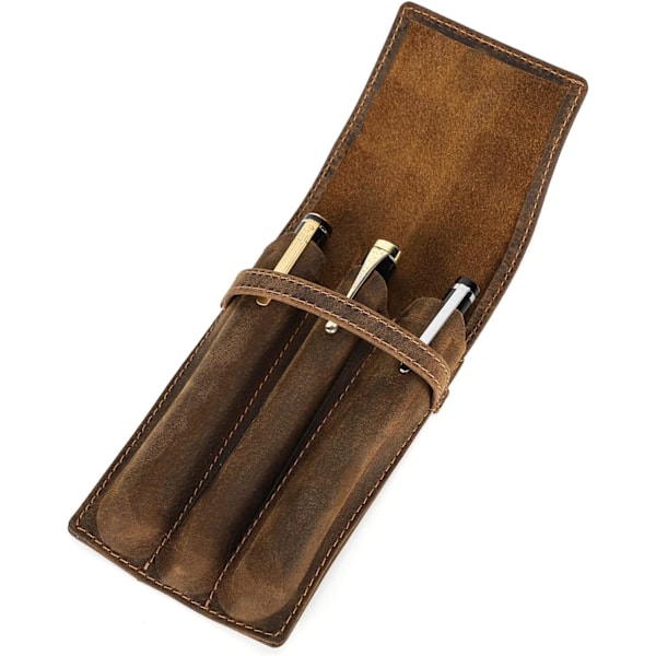 Håndlavet ægte læderetui, vintage penneholder, beskyttende 3 blyantsetui til rejser, elegant skrivebordstilbehør, blyantsarrangør Brown*3