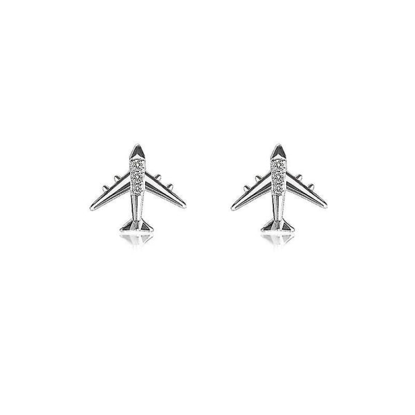 925 Sterling Silver Mini Flygplan Örhängen Kvinnlig Mode Kvinnor Diamant-prydda Öronben Stud Temperament Personlighet Smycken