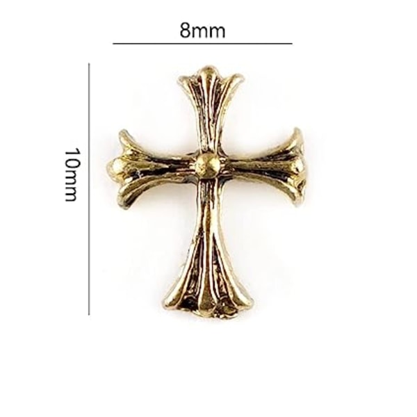 20 stk/sett 3D Gold Metal Cross Nail Ornaments for DIY Akryl Negledekorasjoner &