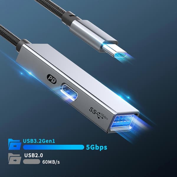 2 i 1 USB C til USB 3.2 Gen1 Hun Adapter USB3.1 Gen1 USB C Adapter OTG Kabel USB til USB C Adapter Kabel til Telefon Grå Grey