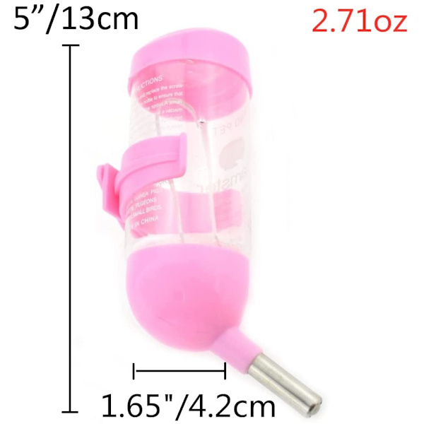 3-i-1 Hängande Vattenflaska för Hamster, Automatisk Dispenser med Bas för Hamster, Mus, Igelkott (80ml, Rosa) pink