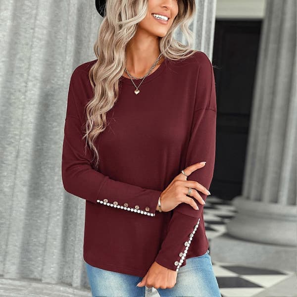 Dame Top Rund Hals Lange Ærmer Drop Shoulder Moderigtig Afslappet Pasform Pullover til Dame