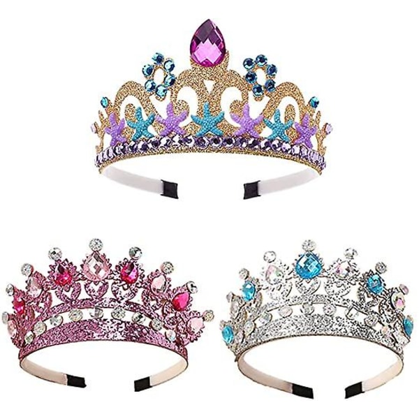 3 stk Princess Crown, Princess Crowns For Girls, Kids Princess Tiara Crown, Princess Gold Crown Tiara, Sparkling Crown Pandebånd, For Girl Kids Birthda