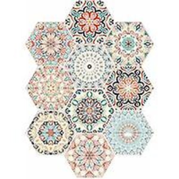 Hexagonale fliser klistremerker i industriell stil, sklisikre, selvklebende, flyttbare veggklistremerker, sekskantede fliser med mandala-mønster