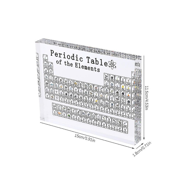 Stor periodisk tabell med ekte elementer inni, akryl periodisk tabell