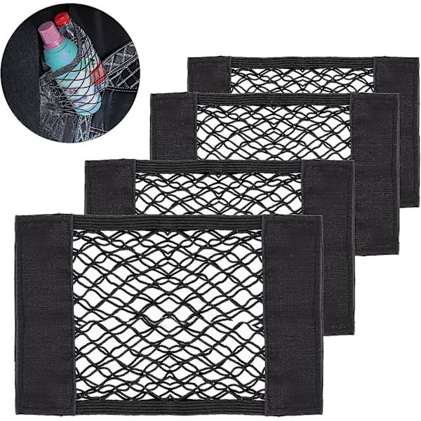4 stk bilsikker oppbevaring, 30 x 25 cm bilsikker nett, universell bag borrelås sikker nett, elastisk bagasjenett oppbevaringsnett Ave