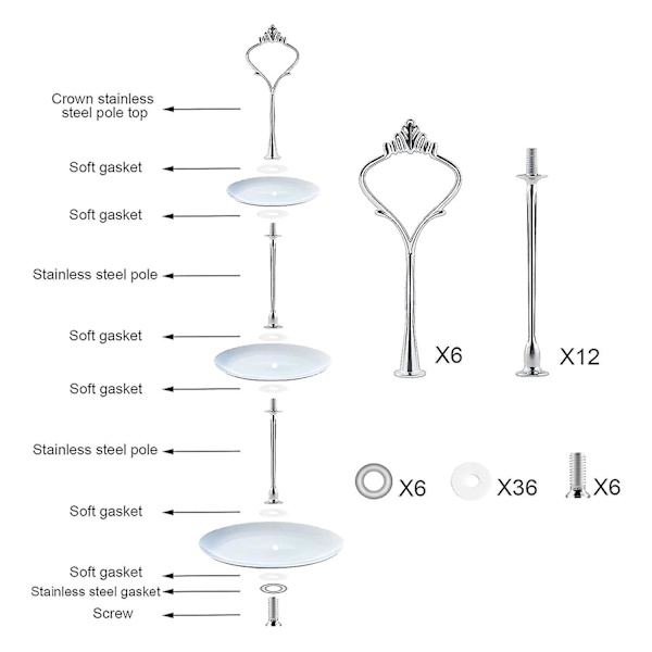 6 sæt bakke hardware til kage stativ 3 lag kage stativ montering hardware holder til bryllup og fest