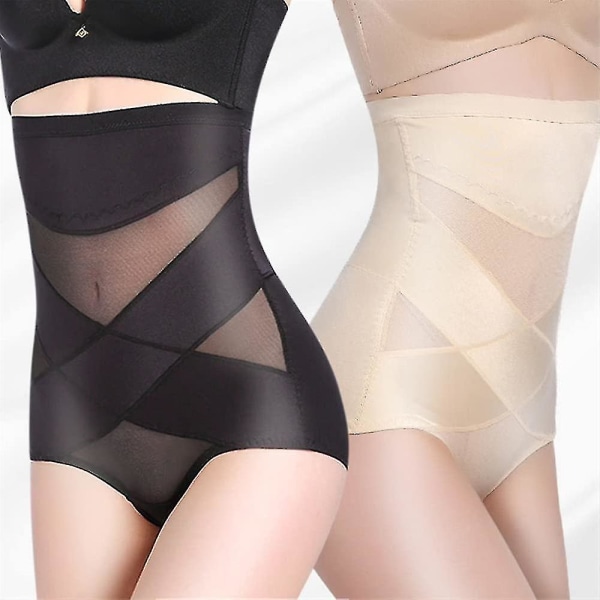 Dame Butt Lifter Shapewear Hi-waist truse Dobbel magekontroll truser Midjetrener Body Shaper Beige XL