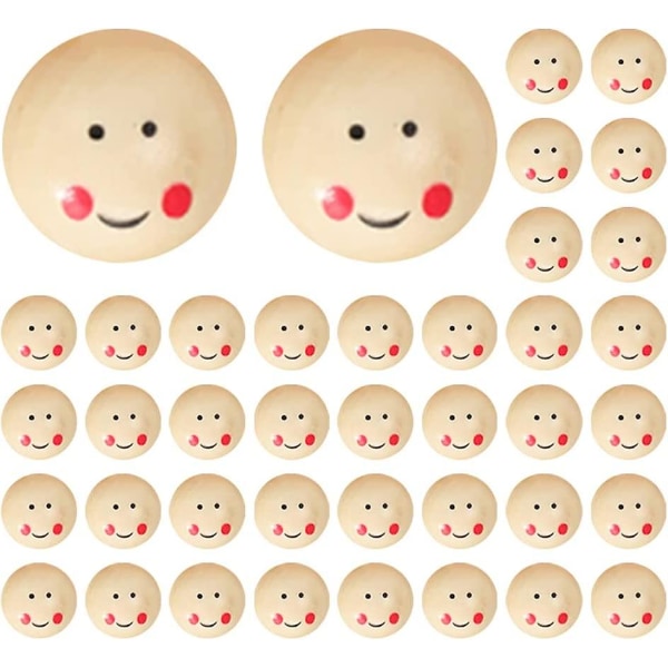 40 Pcs Wooden Beads Smile Face Wood Round Ball With Hole Loose Round Ball Bead Crday Gift