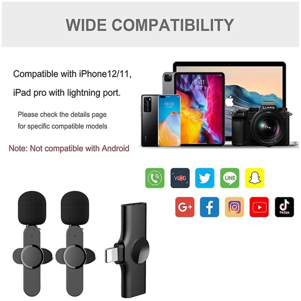 2 kappaletta langatonta lavalier-mikrofonia iPhonelle ja iPadille, langattomat mikrofonit, ammattimainen langaton mikrofoni, plug-play-langaton mikrofoni type-c 2 Pack