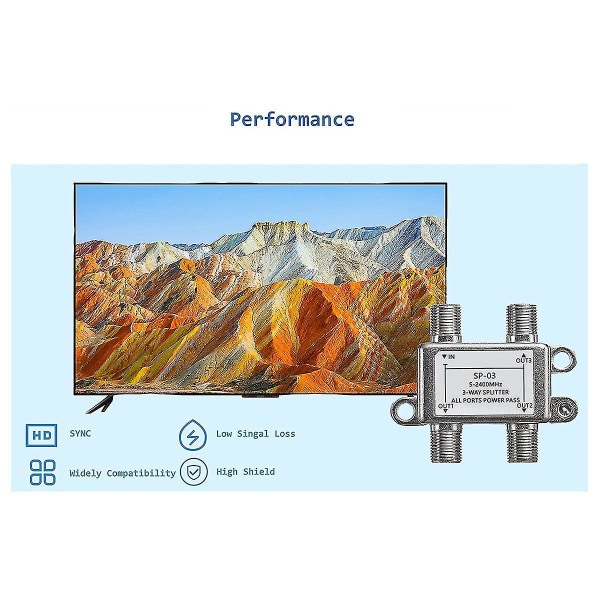 3-tieinen koaksiaalikaapelihajotin, 5-2400mhz, toimii CATV:n, STB-laatikon, satelliitin, antennin järjestelmän kanssa, korkea nopeus