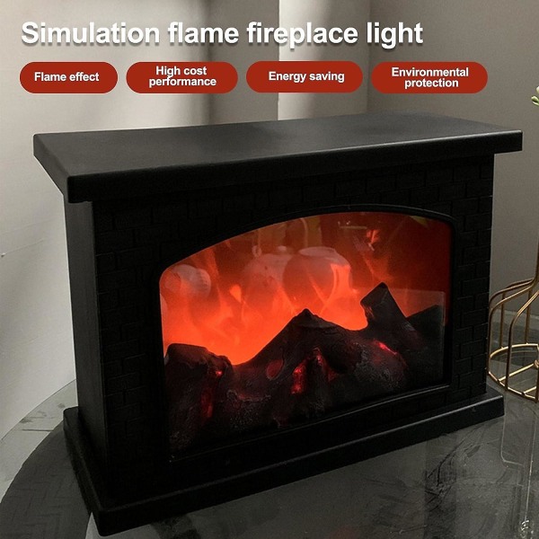 Pejs Lampe LED Flamme Effekt Rektangel Simulation Pejs Lygte USB LED Flammeløs Kunstig Pejs Lampe