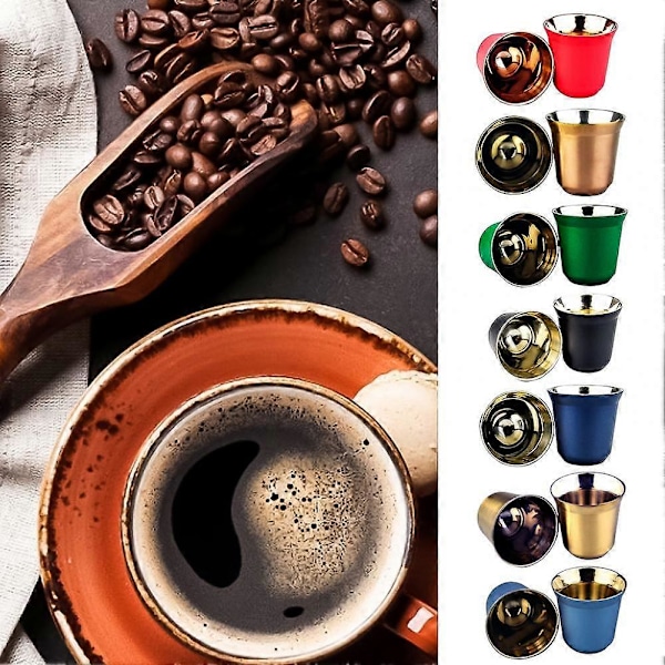 Kaffemugg i rostfritt stål, dubbelväggig söt kopp, 80 ml Espressoisolering Nespresso Pixie Kaffekapselformade Termoskaffemuggar
