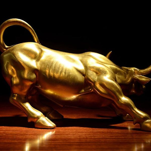 Feng Shui Fortune Brass Bull Statue, Skulptur Heminredning Gyllene Koppar Tjur Representerar Lycka