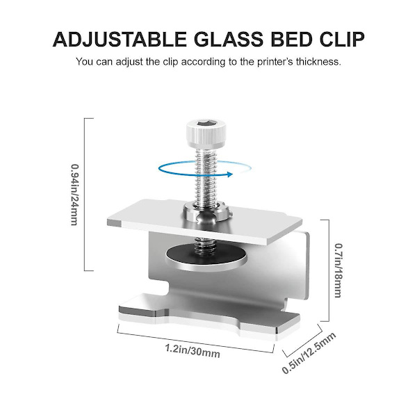 Glasbäddklämmor Kompatibla med Ender 3/3 Pro/3 V2/3s,ender 5/plus, Cr-10/10s Pro,cr-20 Pro, Justerbart Rostfritt Stål 3d-skrivare Uppvärmd Bädd C