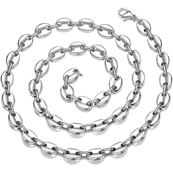 Halsband för män i rostfritt stål, silverfärgat, kaffebönor, 6 mm/9 mm/11 mm