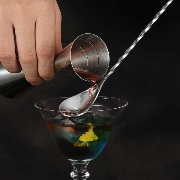 Cocktail-skje i rustfritt stål, lang bar-teskje, cocktailshaker med spiraldesign, flott for å røre og lage lag i drinker (sølv) silver