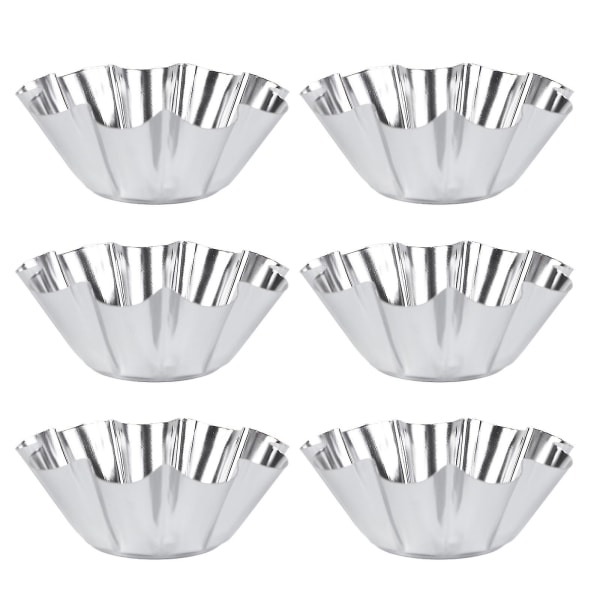 6 stk Delikat Rustfritt Stål Nyttige Tartformer Blomst Gjenbrukbare Cupcake Muffin Baking Cup Mold For Kjøkken (sølv)