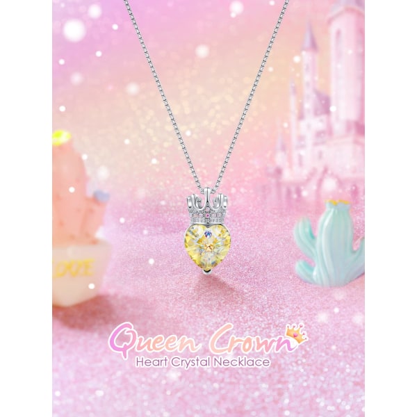 Princess Queen Crown Heart Halsband för flickor Kvinnor Crystal Heart Pendant Halsband, jul Alla hjärtans dag födelsedagspresenter för flickor (gul)