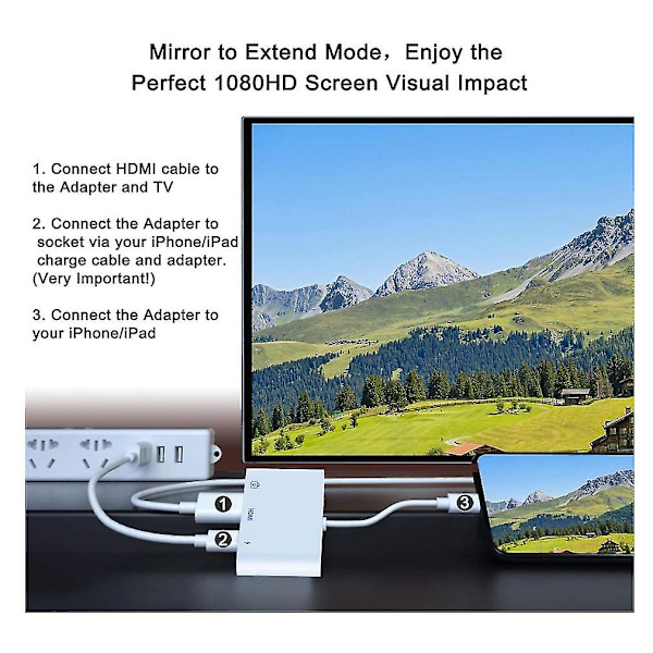 Unitrox 3 i 1 HDMI OTG-adapter, digital AV 1080p HDMI-adapter med USB OTG-hunnkabel og ladeport, USB-minnepinneholder, MIDI-keyboard, mus, for