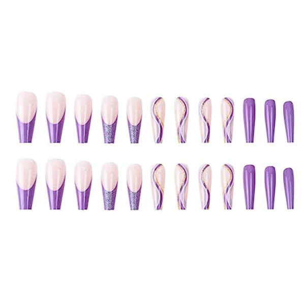 Tekoälyä käyttävät erittäin pitkät glitter-kynnet, violetit ylelliset tekokynnet akryylilla Jelly type 3