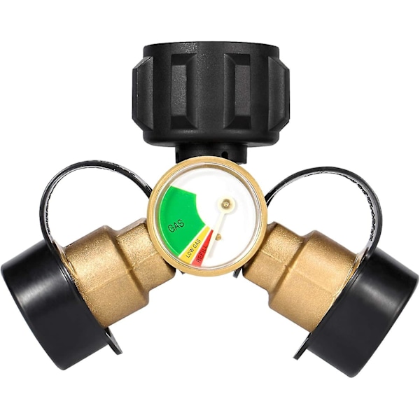 Propansplitter, 2-veis propantank Y-splitteradapter med måler, Lp-gassadapter Tee Grill Connect