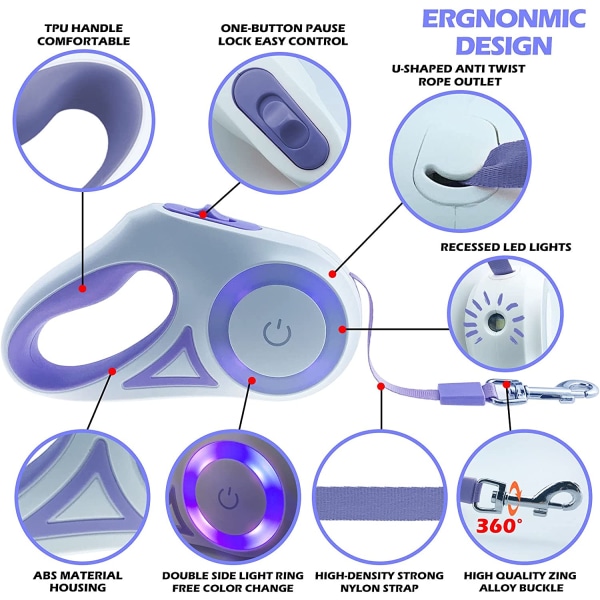 Uttrekkbar hundebånd med lett, 10/16 fot nattgåing Ret