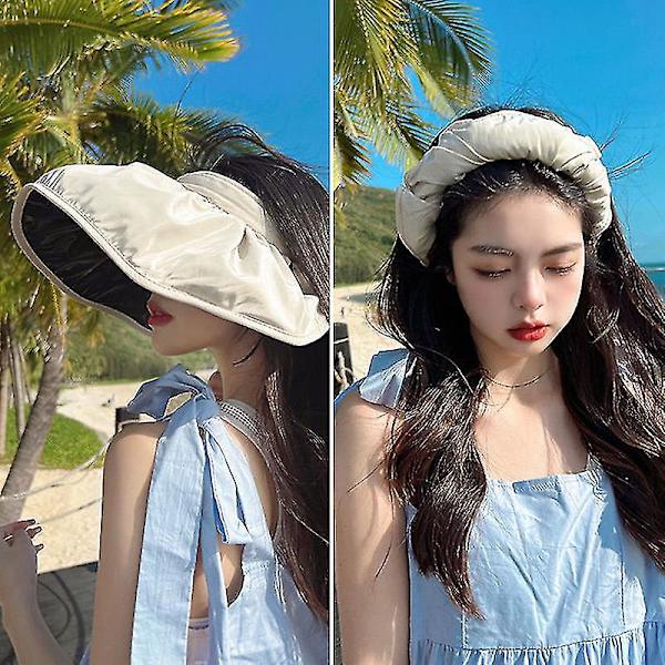 Sommer Shell Solskjerm Hat Uv Beskyttelse Dobbel Bruk Hårbøyle Solhatt For Kvinner Strand Foldbar Bred Bremskjerm Bøtte Caps Navy blue