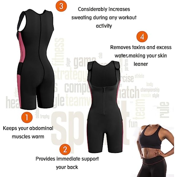 Kvinners helkroppsforming sport svette neopren dress, midje trener bodysuit med justerbar black 2XL