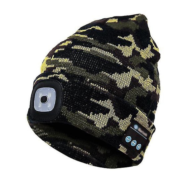 Bluetooth Beanie Torch Cap, Led Music Cap med hörlurar och inbyggda stereohögtalare och mikrofon (kamouflage)
