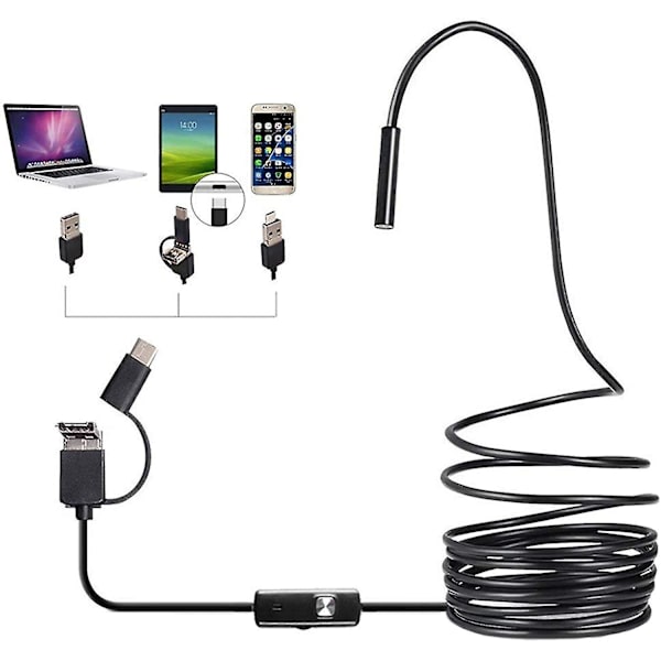 3 i 1 Typ-C USB-inspektionskamera för industriell endoskop, vattentät HD-boroskop med 6 justerbara ljusa LED-lampor, rör sänka avloppsrörskamera