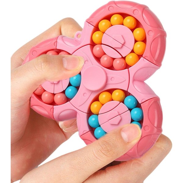 Sekssidig roterende finger Rubiks kube-sekssidig dekompresjon Fingerroterende leke-puslespill Dekompresjonsspill Sensoriske leker (rosa) pink
